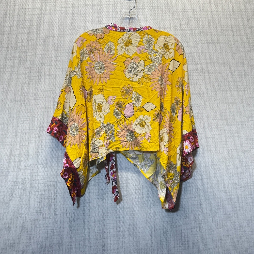 Anthropologie Khai Kimono‎ Wrap Top Womens Yellow Floral Boho Festival 70s Retro - Picture 2 of 6